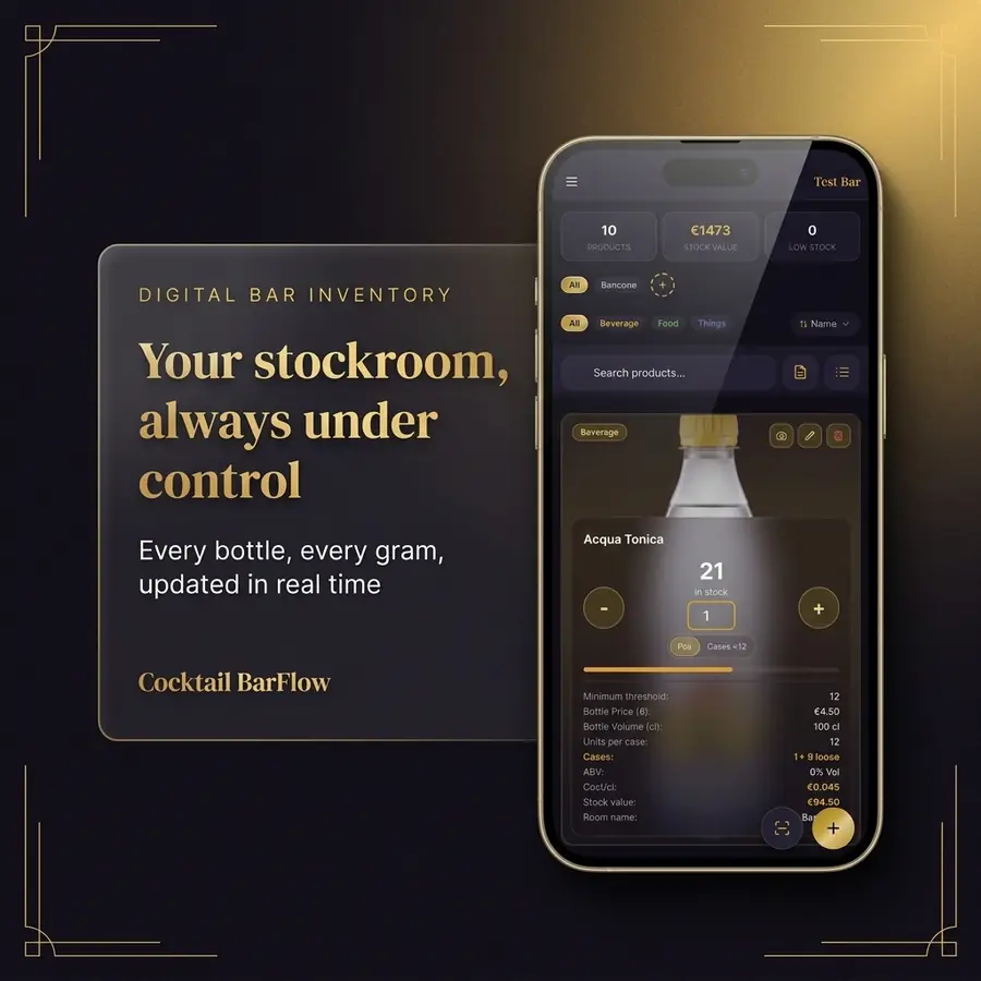 Inventory Management — feature overview · Cocktail BarFlow, bar management app for bartenders